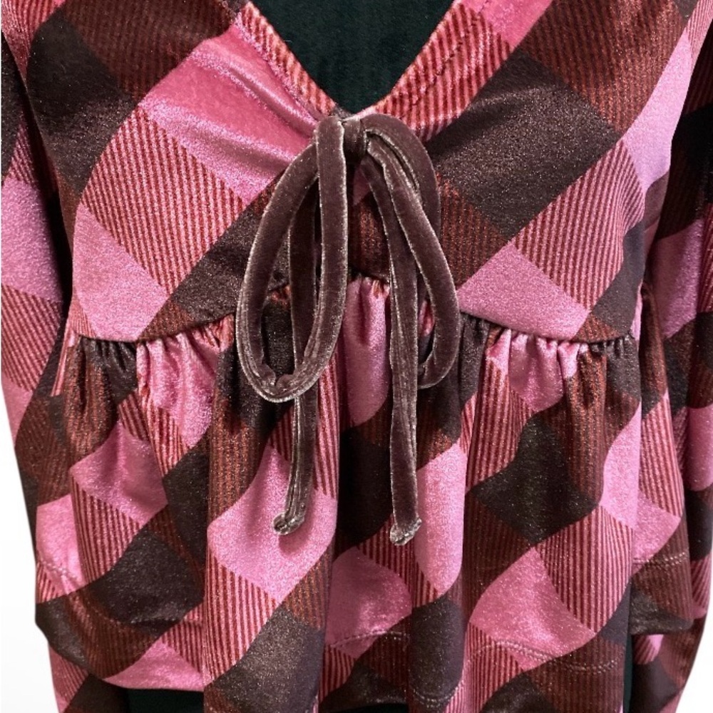 Maeve Plaid Velvet Puff Sleeve Blouse - Picture 4 of 8